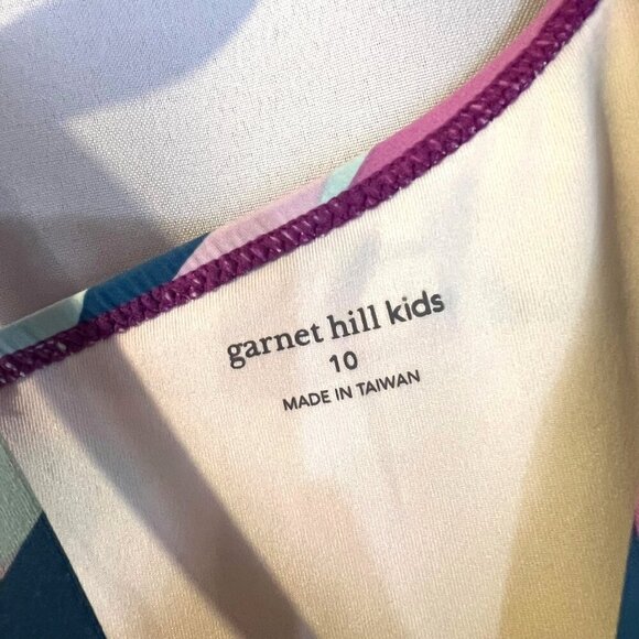 Garnet Hill Girls One Piece Swimsuit 10 Palm Print Multicolor Tropical Vacation - Picture 3 of 4